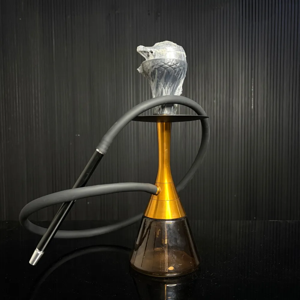 1-215-921-1054-.-4-1.webp Luma Hookah Golden Stem & Black Base | Premium 18 Inch Hookah - Image 1