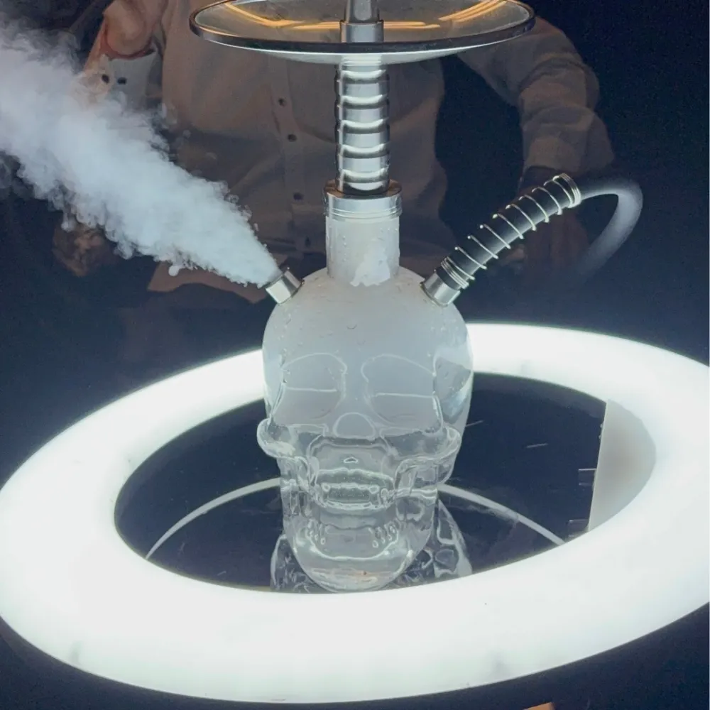 2-2.webp Skull Forge Dum Hookah – Silver Steel Stem | Skull Glass Handle (22 Inches) - Image 1