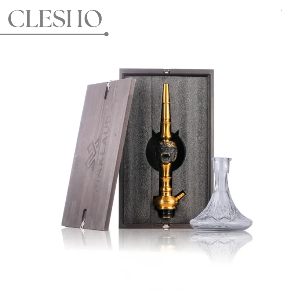 308.webp MKL Beast Lord Hookah with Wooden Case - Gold | 28 Inch Premium Stainless Steel Hookah - Image 1