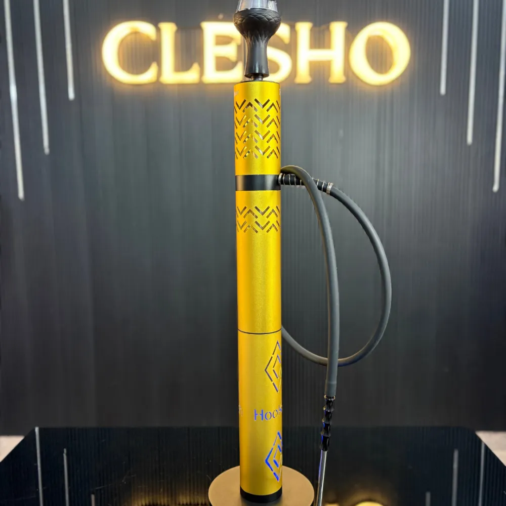 8-2.webp Tron Tower Hookah | Gold Colour | With Led | 36 inch - Image 1