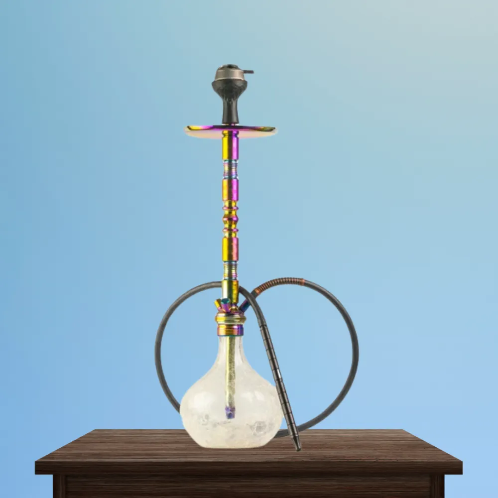 84.webp Sultan Orchan Hookah - Transparent Crack Base with Rainbow Stem & Dual Carry Bags - Image 1