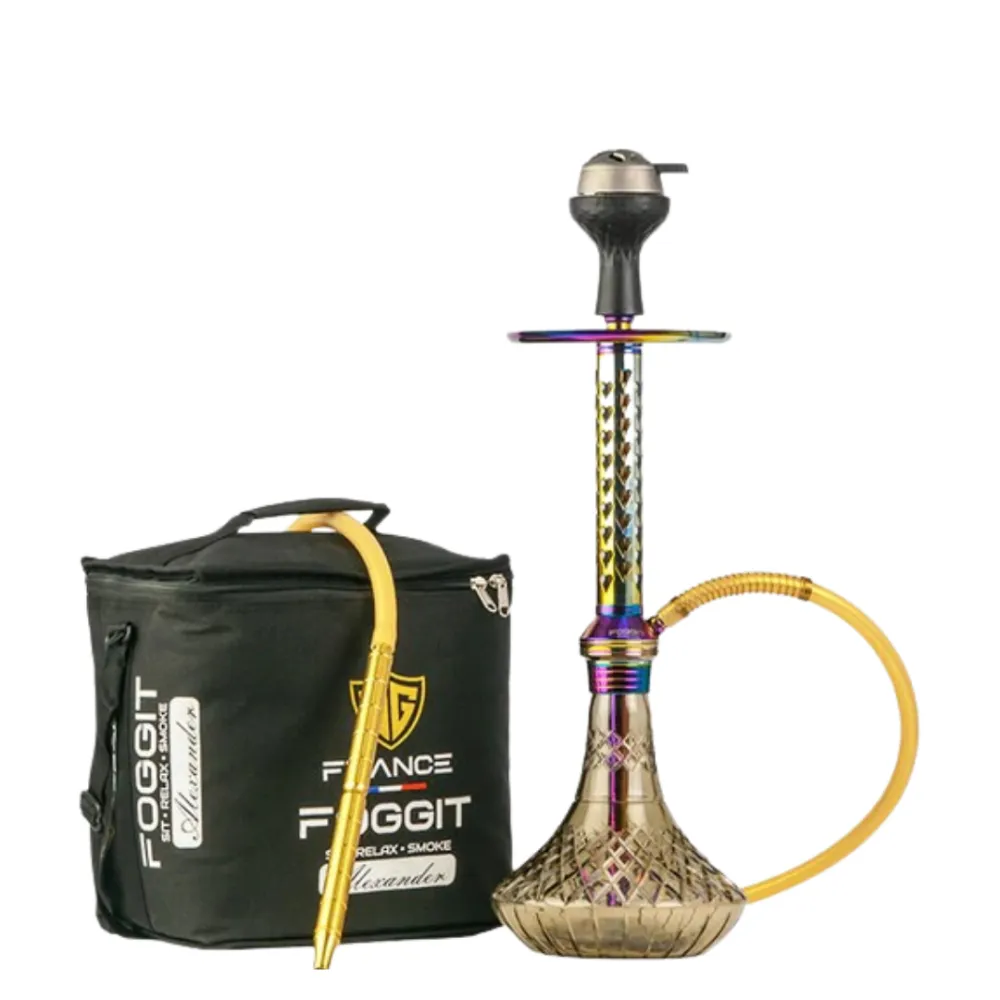 Alexander-Hookah-with-Bag-Grey-Base-_-Rainbow-Stem-3.webp Alexander Hookah with Bag - Rainbow Stem and Grey Base Hookah - Image 1