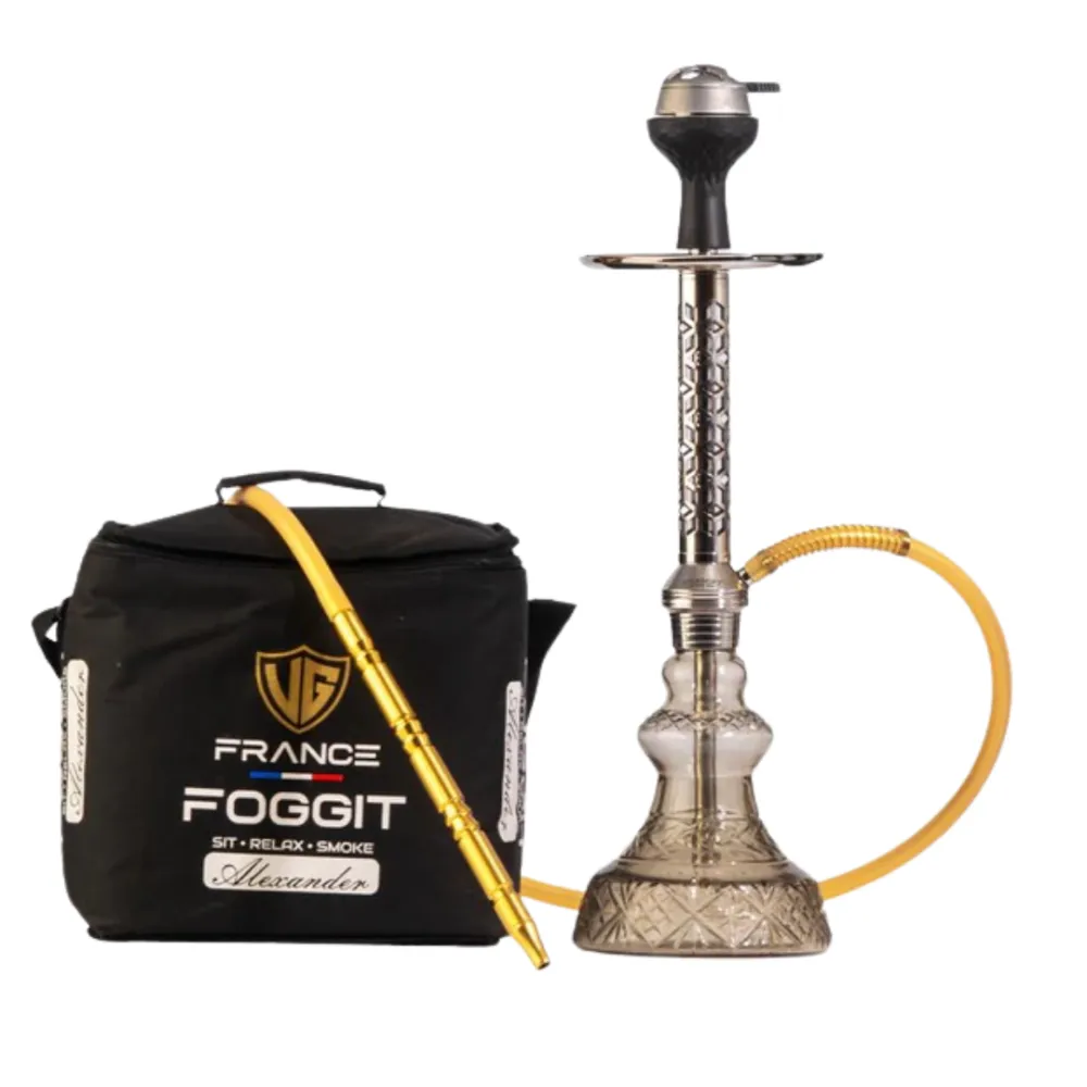Alexander-Hookah-with-Bag-Transparent-Base-_-Silver-Stem-2.webp Transparent Base Alexander Hookah with Silver Stem and Bag - Image 1