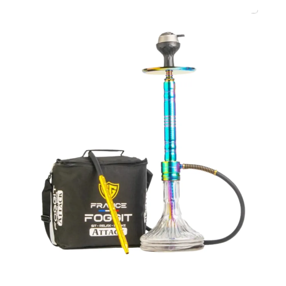 Attack-Hookah-with-Bag-Rainbow-Stem-_-Transparent-Base.webp Attack Hookah with Travel Bag - Rainbow Stem & Transparent Glass Base - Image 1