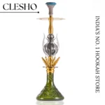 COCOYAYA Caesar Premium 4-Pipe Hookah – 32-Inch Gold Stem with Green Glass Base + Free Carry Bag