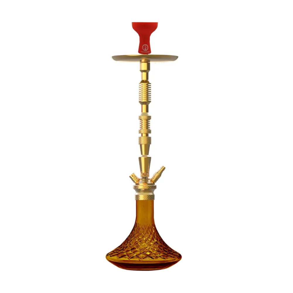COCOYAYA-King-Series-Dario-Hookah-Golden-Amber-Base.webp King Series Dario Hookah - Golden Stem with Amber Glass Base - Image 1