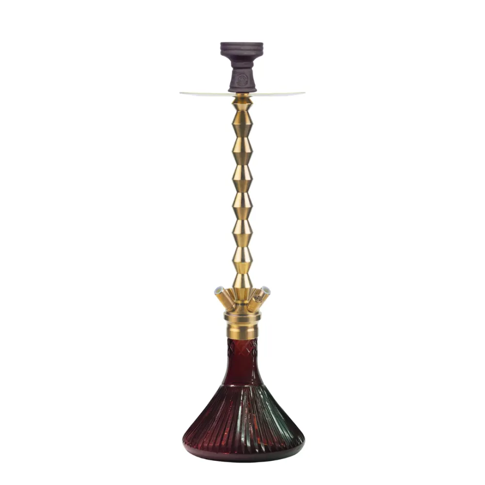 COCOYAYA-King-Series-Fabio-Hookah-Golden-Purple-Base.webp Qube Shisha King Series Fabio Hookah - Golden Stem with Purple Glass Base - Image 1