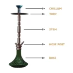 King Series Hector Hookah - Coffee Stem with Green Glass Base - Image 2