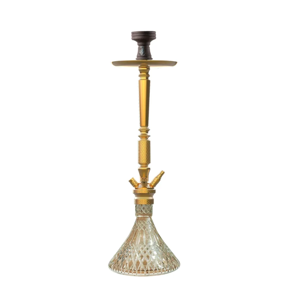 COCOYAYA-King-Series-Rafeo-Hookah-Golden.webp King Series Rafeo Hookah - Golden Stem with Transparent Glass Base - Image 1