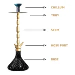 King Series Spector Hookah - Golden Stem with Black Glass Base - Image 2