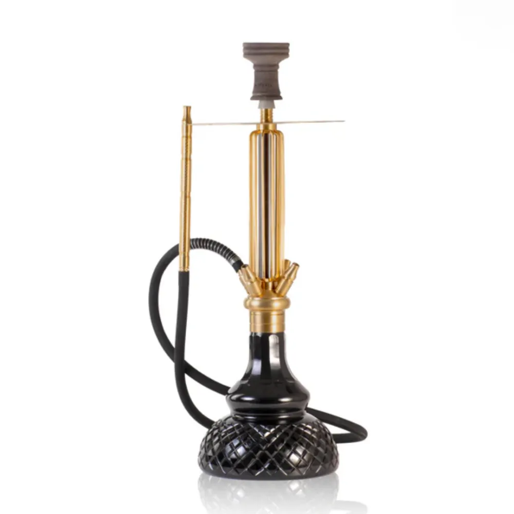 COCOYAYA-Monaco-Hookah-Gold-Stem-_-Black-Base.webp COCOYAYA Monaco Hookah Free Bag - Gold Stem / Black Base (28 Inches) - Image 1