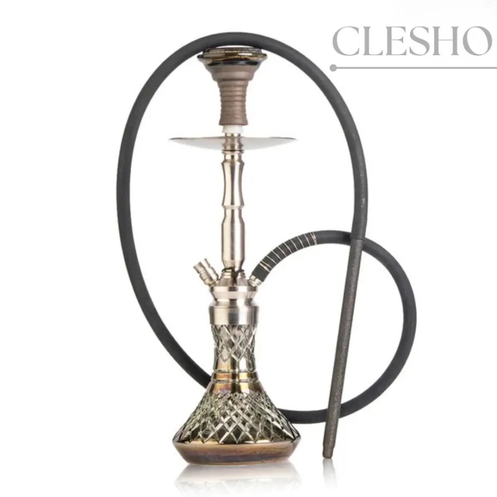 COCOYAYA-Pedro-Hookah-4.webp COCOYAYA Pedro Hookah – Silver Stem with Cut Glass Base (21 Inches) - Image 1