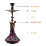 Qube Shisha King Series Hookah - Bronze Stem with Purple Glass Base - Image 2