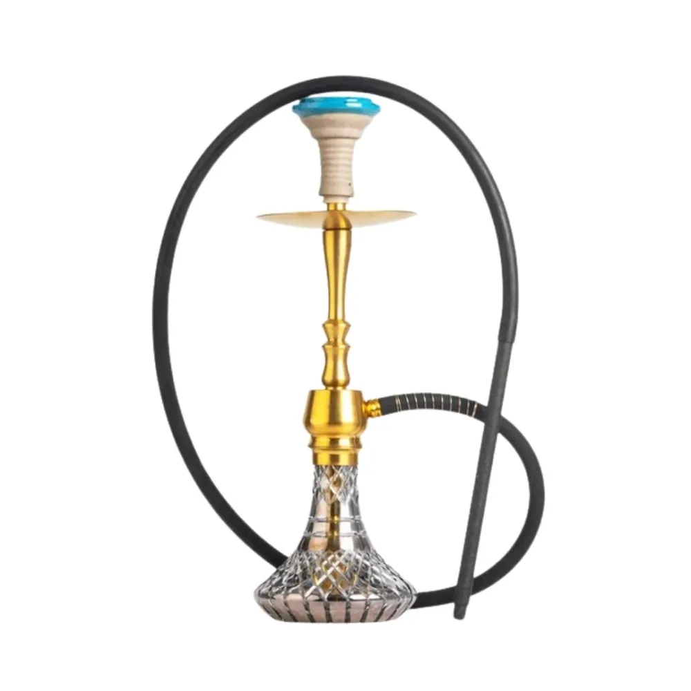 COCOYAYA-Tokyo-X-Hookah-Golden-Stem_Cut-Glass-Base.webp Qube Shisha Tokyo X Hookah - Golden Stem Cut Glass Base - Image 1