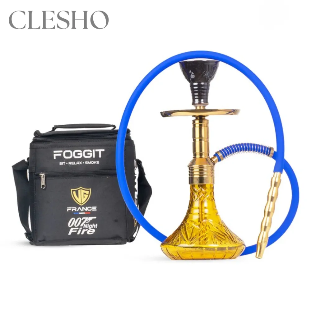 ORANGE-MINT-16-1-1.webp Noddy 007 Night Fire Hookah with Carry Bag - Gold Stem / Amber Base - Image 1