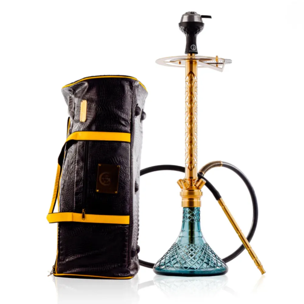 ORANGE-MINT-18-2.webp COCOYAYA King Series 2.0 Gem Hookah with Black Carry Bag - Gold Stem / Aqua Base - Image 1