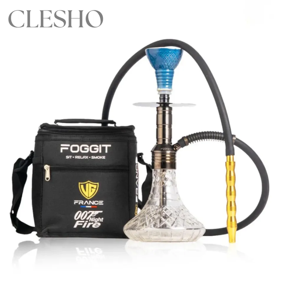 ORANGE-MINT-2-1.webp Noddy 007 Night Fire Hookah with Carry Bag - Black Stem / Transparent Base - Image 1
