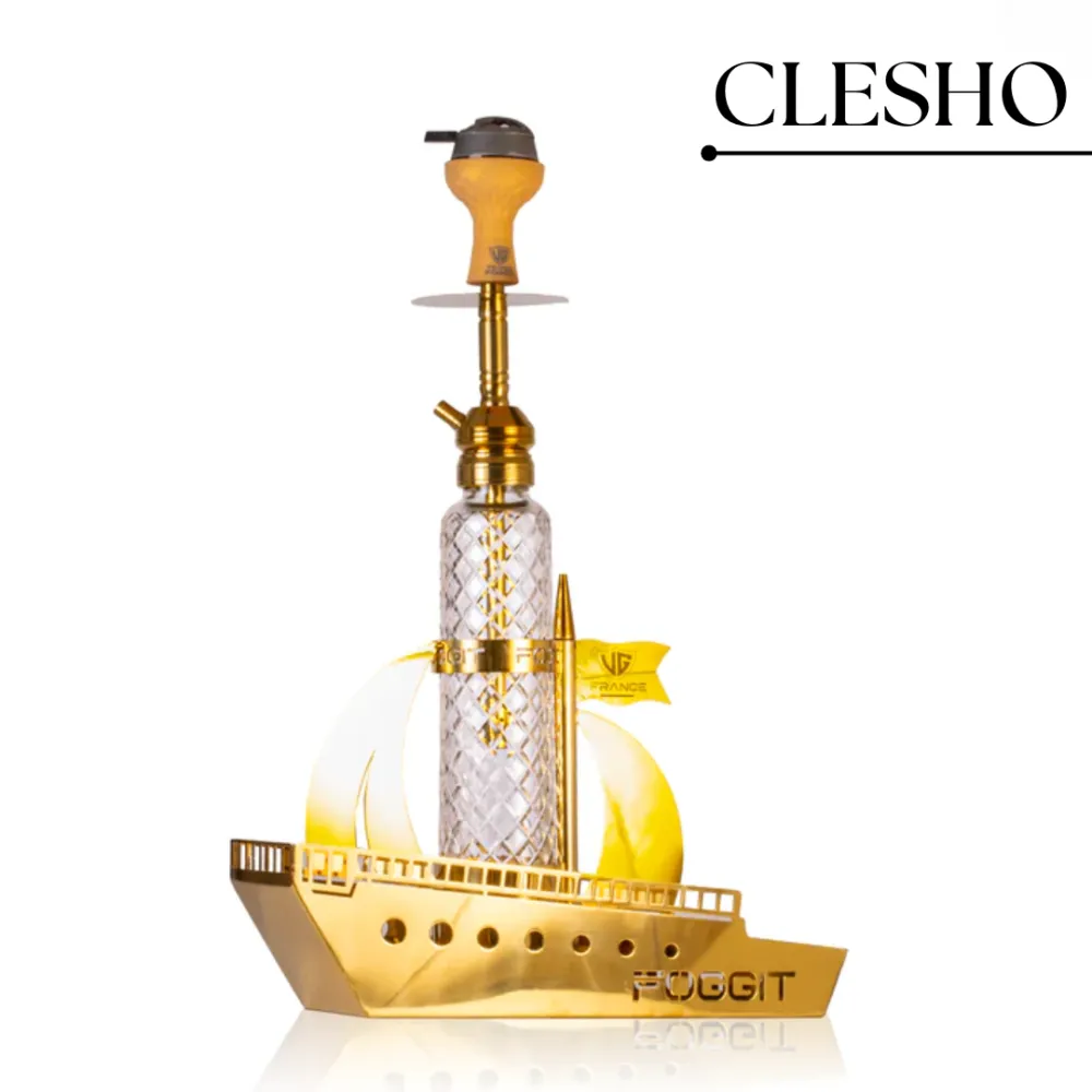 VG-France-Warship-Hookah-with-LED-Light-Gold-3.webp VG France Warship Hookah with LED Light – 20 Inch Gold Edition - Image 1