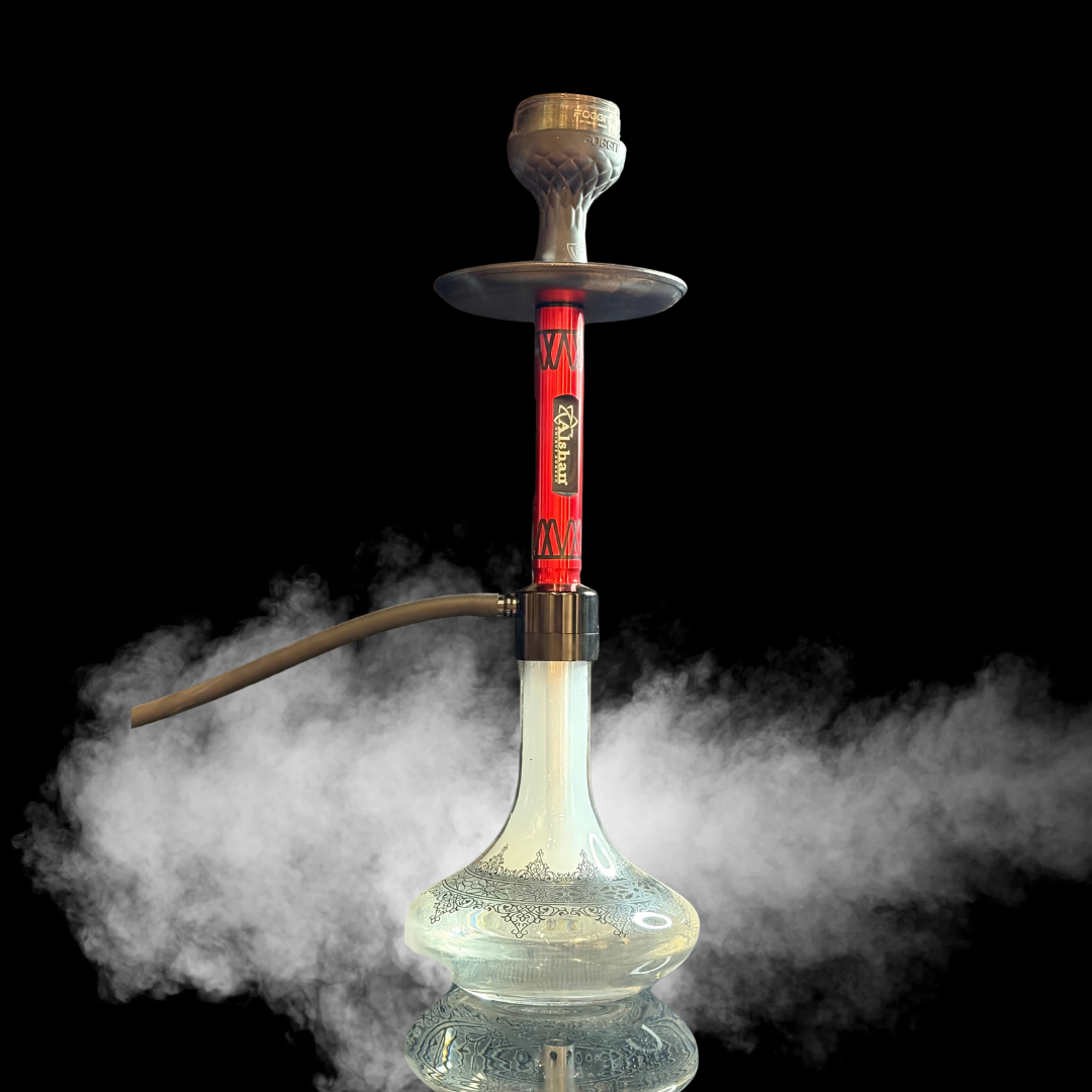oduman-67.png Alishan Hookah – 25 Inch | Red Stem with Transparent Base - Image 1