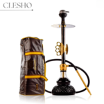 COCOYAYA Knuckler Hookah – Golden Stem / Black Base with Dark Brown Bag