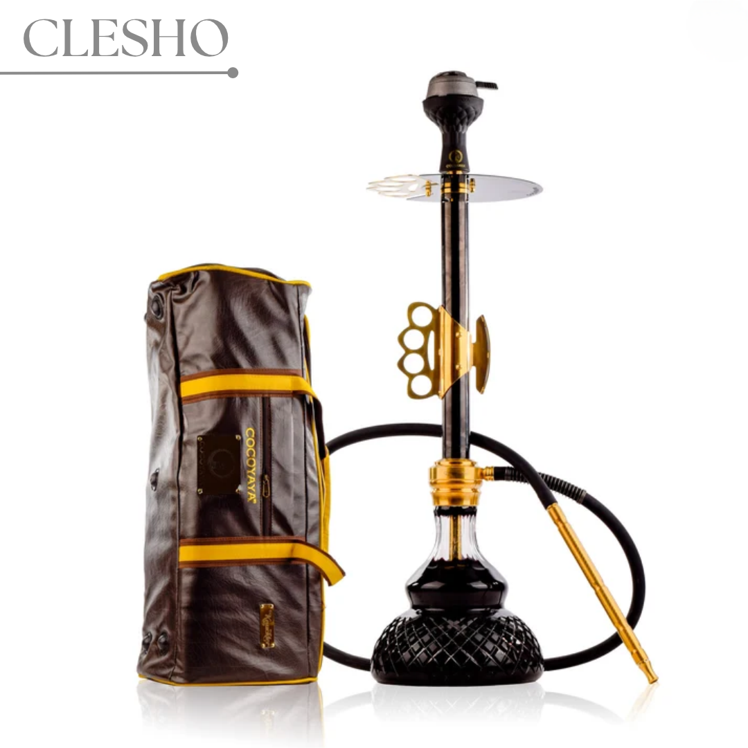 untitled-design-15.png COCOYAYA Knuckler Hookah – Golden Stem / Black Base with Dark Brown Bag - Image 1